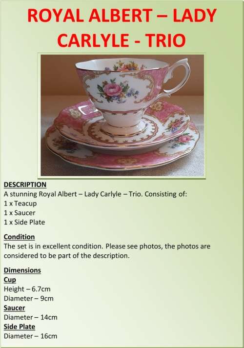 ROYAL ALBERT  LADY CARLYLE - TRIO