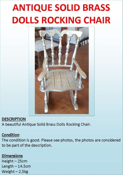 ANTIQUE SOLID BRASS DOLLS ROCKING CHAIR