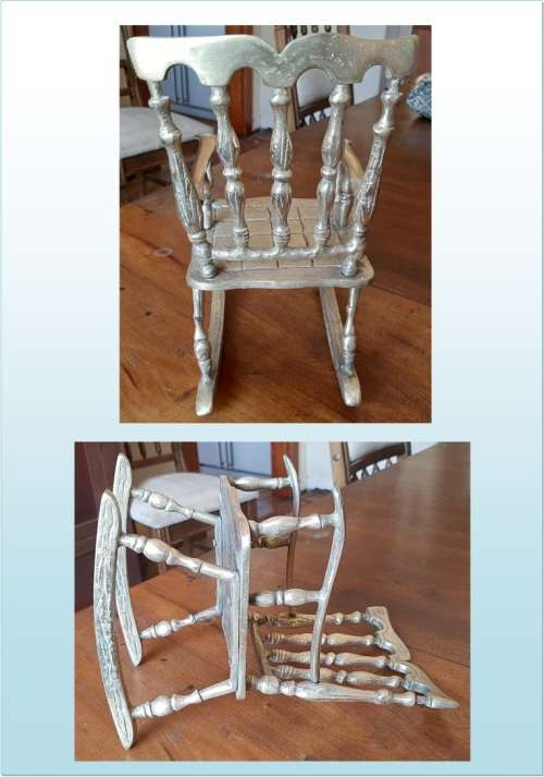 ANTIQUE SOLID BRASS DOLLS ROCKING CHAIR
