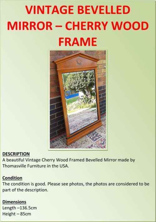 VINTAGE BEVELLED MIRROR  CHERRY WOOD FRAME