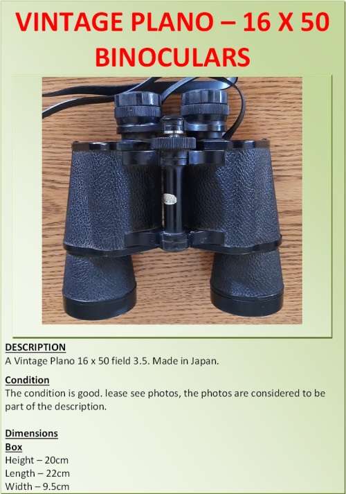 VINTAGE PLANO  16 X 50 BINOCULARS