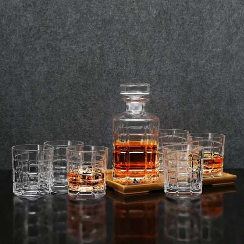 Brand New 7 Piece Crystal Clear Whiskey Decanter Set - Ready To Ship Items