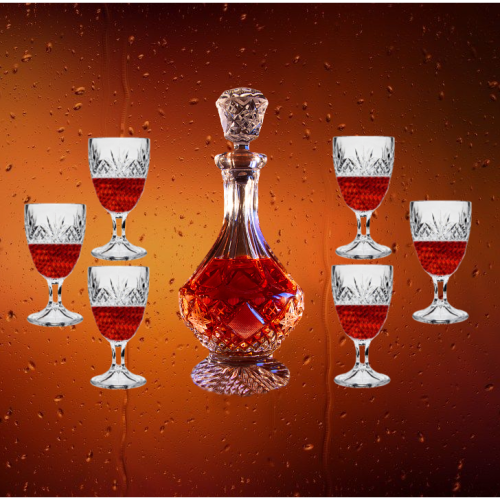 Brand New 7 Piece Clear Crystal Liquor Decanter Set - Ready To Ship Items