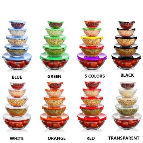 5 Piece Glass Food Storage Bowl Set