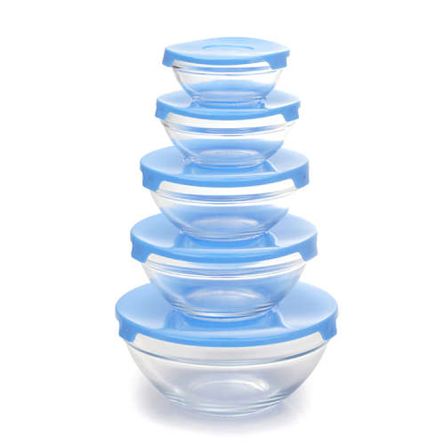 5 Piece Glass Food Storage Bowl Set