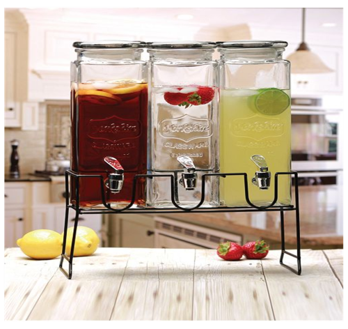 4 Piece Triple Clear 1.6 Litre Jar Bevarage Dispenser with Stand