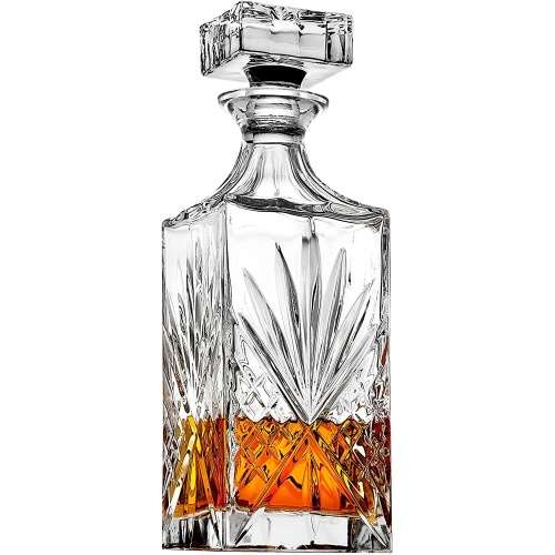 7 Piece Clear Diamond Cut Style Whiskey Decanter with Glasses Set