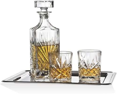 7 Piece Clear Diamond Cut Style Whiskey Decanter with Glasses Set