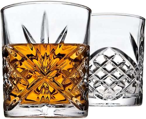 7 Piece Clear Diamond Cut Style Whiskey Decanter with Glasses Set