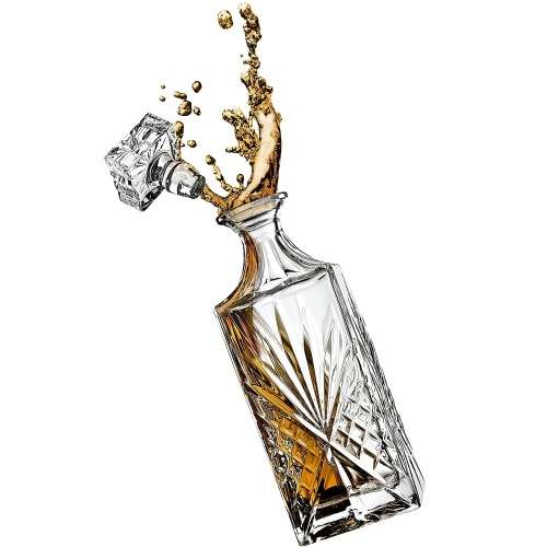 7 Piece Clear Diamond Cut Style Whiskey Decanter with Glasses Set