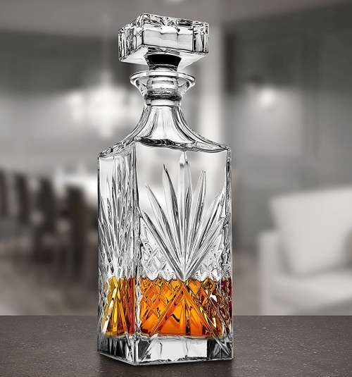 7 Piece Clear Diamond Cut Style Whiskey Decanter with Glasses Set