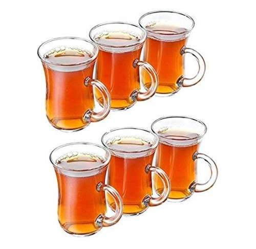 6 Piece Elegant Clear Turkish Glass Tea and Coffee Mug Set