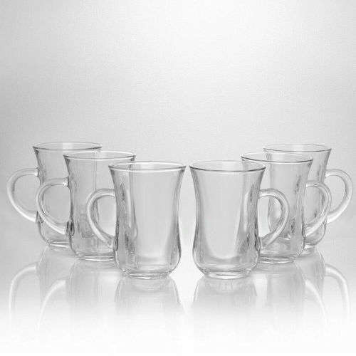 6 Piece Elegant Clear Turkish Glass Tea and Coffee Mug Set