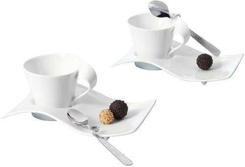12 Piece Espresso Wave Design Art Cup and Saucer Set