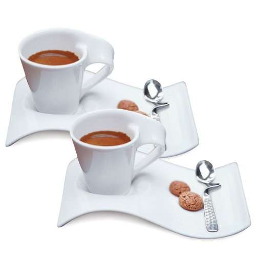 12 Piece Espresso Wave Design Art Cup and Saucer Set