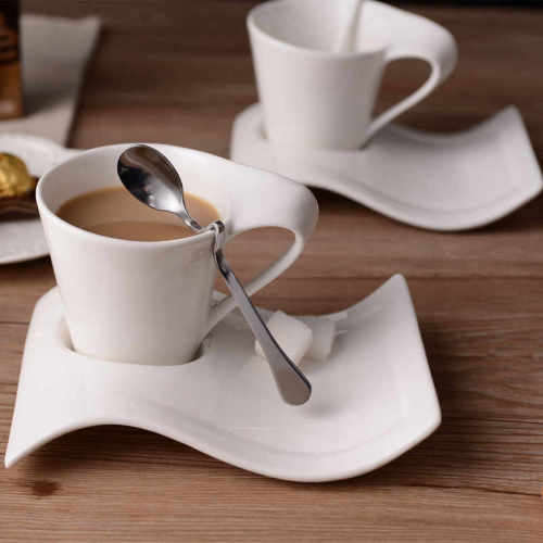 12 Piece Espresso Wave Design Art Cup and Saucer Set