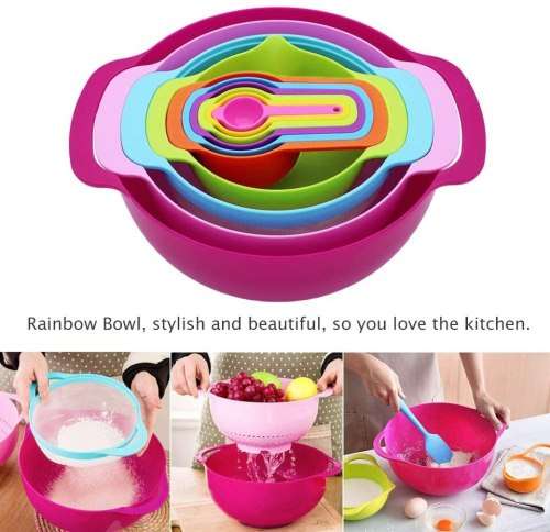 Brand New 8 Piece Rainbow Stackable Trendy Colourful Mixing Bowls
