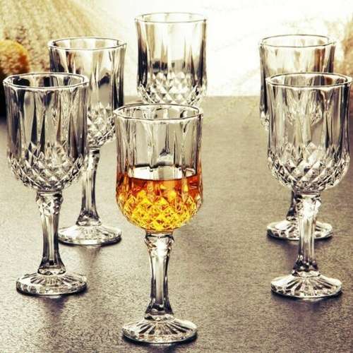 6 Piece Clear White Goblet Wine Glass Set