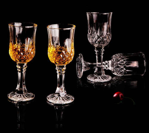 6 Piece Clear White Goblet Wine Glass Set