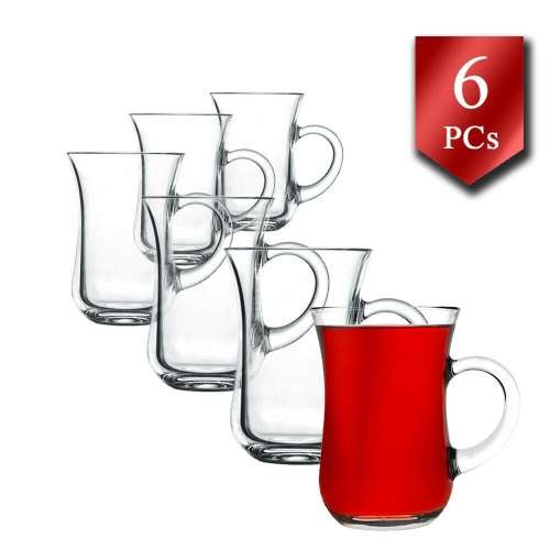 6 Piece Small Elegant Clear Turkish Glass Tea and Coffee Mug Set (105ml)