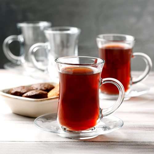 6 Piece Small Elegant Clear Turkish Glass Tea and Coffee Mug Set (105ml)