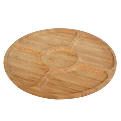Brand-New 5 Parts Serving Luxury Natural Round Wooden Tray Plate