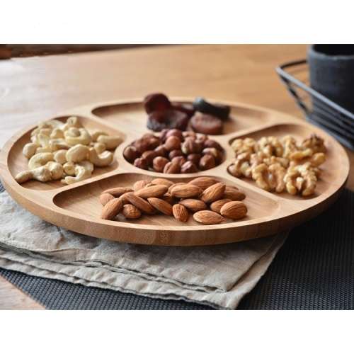 Brand-New 5 Parts Serving Luxury Natural Round Wooden Tray Plate