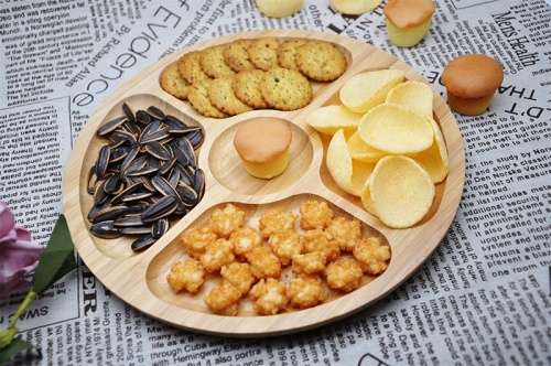 Brand-New 5 Parts Serving Luxury Natural Round Wooden Tray Plate