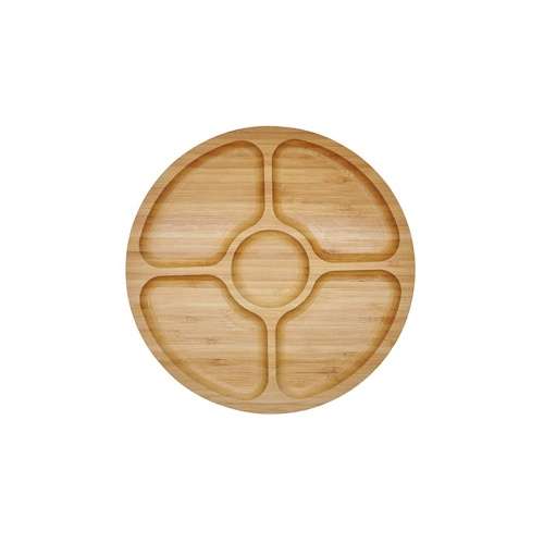 Brand-New 5 Parts Serving Luxury Natural Round Wooden Tray Plate