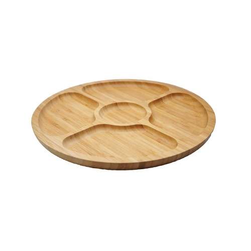 Brand-New 5 Parts Serving Luxury Natural Round Wooden Tray Plate