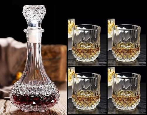Brand-New 7 Piece Scotch/Whisky Decanter with Glasses Set (Random Pattern Design)