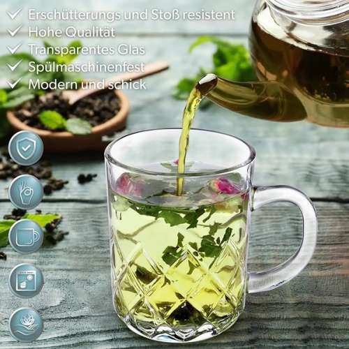 6 Piece Clear Toughened Glass Mug Set