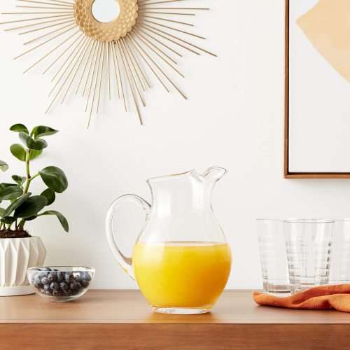 Clear Stylish Glass Beverage Pitcher for Sangria, Lemonade, Iced Tea, Cocktails and More