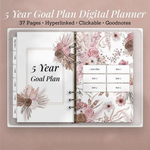 5 Year Goal Digital Planner - 37 Pages - Hyperlinked Tabs - Goodnotes