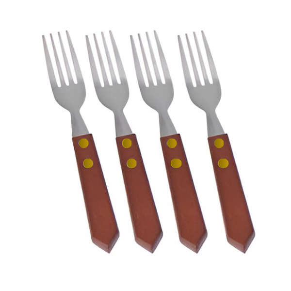4 Piece Stainless-Steel Fork with Wooden Handle Set