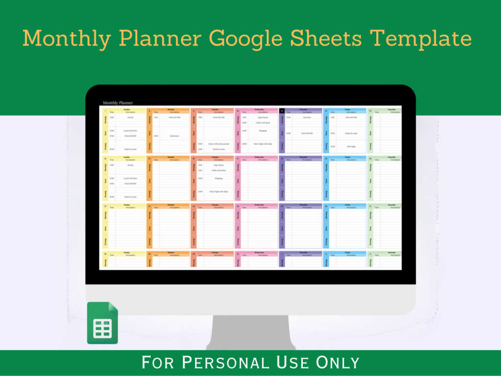 Monthly Planner with Instruction Tab - Google Sheets Template