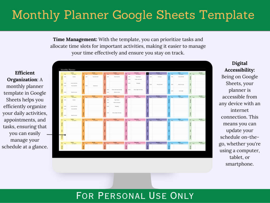 Monthly Planner with Instruction Tab - Google Sheets Template