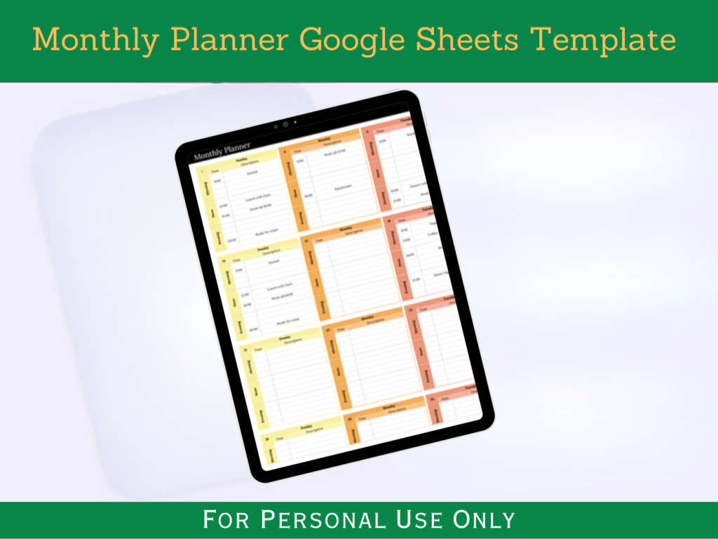 Monthly Planner with Instruction Tab - Google Sheets Template