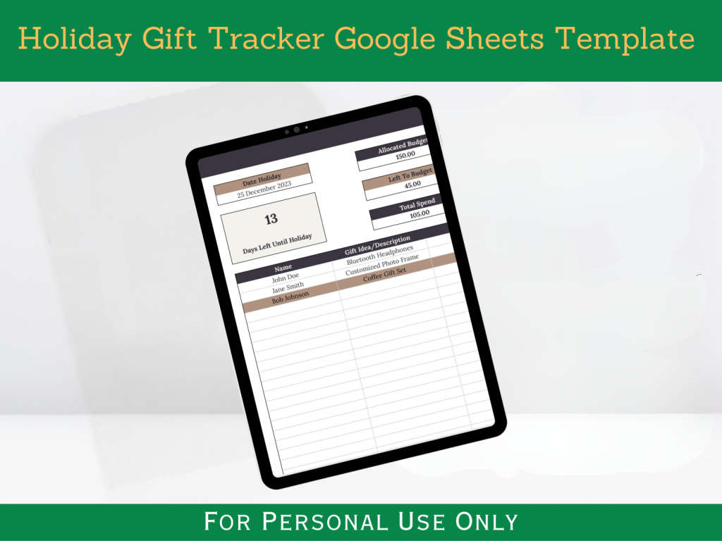 Holiday Gift Tracker with Instructions Tab - Google Sheets Template