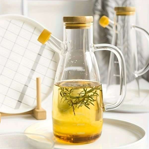 650ml Clear Borosilicate Glass Oil Dispenser Bottle with Bamboo Lid