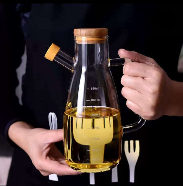 650ml Clear Borosilicate Glass Oil Dispenser Bottle with Bamboo Lid