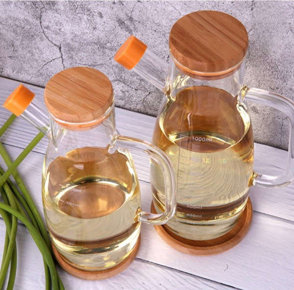 650ml Clear Borosilicate Glass Oil Dispenser Bottle with Bamboo Lid