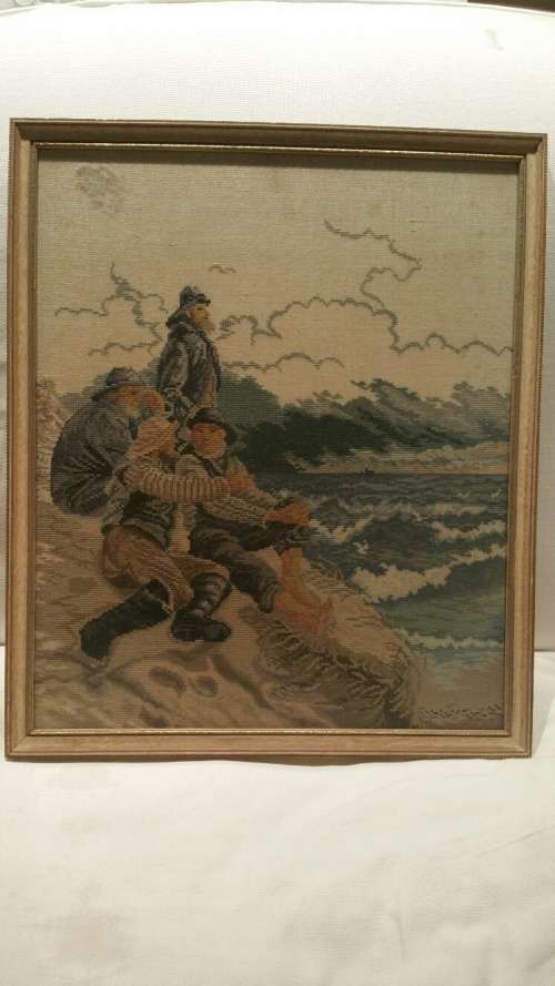 An embroidery of old Salts at the ocean