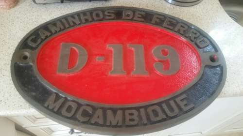 Mocambique Locomotive Brass Plate D-119 Caminos De Ferro