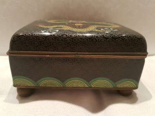 A Stunning Cloisonne Box With Bun Feet Dragon Motif