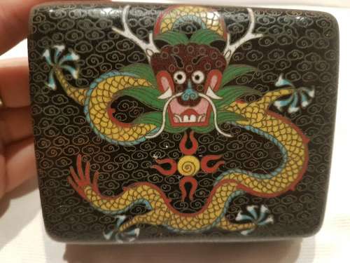 A Stunning Cloisonne Box With Bun Feet Dragon Motif