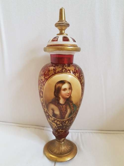 Reserved A Magnificient Bohemian Cranberry Glass Portrait Urn