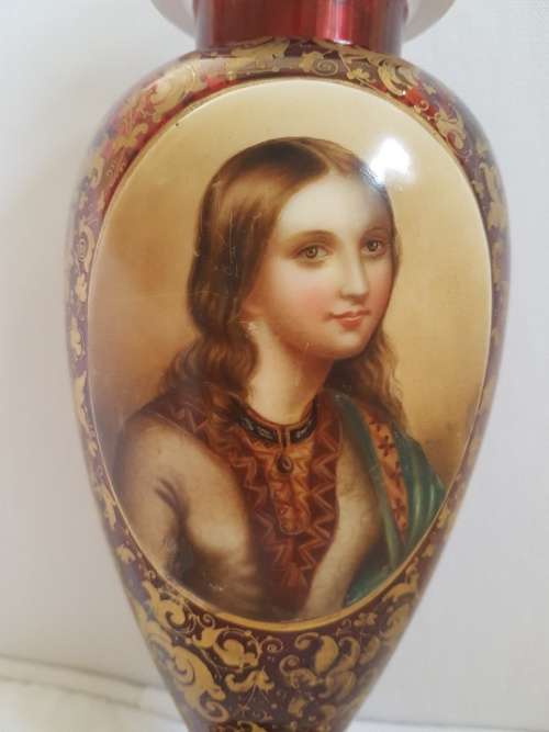 Reserved A Magnificient Bohemian Cranberry Glass Portrait Urn