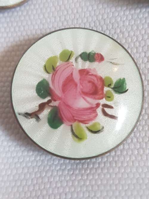 Nowegian Sterling Silver Guilloche Enamel & Rose Earrings with Matching Brooch Finn Jensen Opro