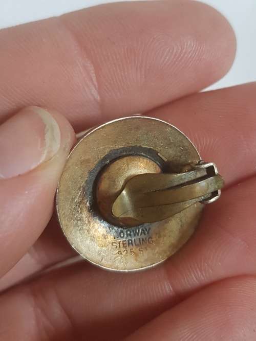 Nowegian Sterling Silver Guilloche Enamel & Rose Earrings with Matching Brooch Finn Jensen Opro